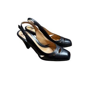 Sofft Heels Sascha Leather Slingback Square Toe Black Size 8.5